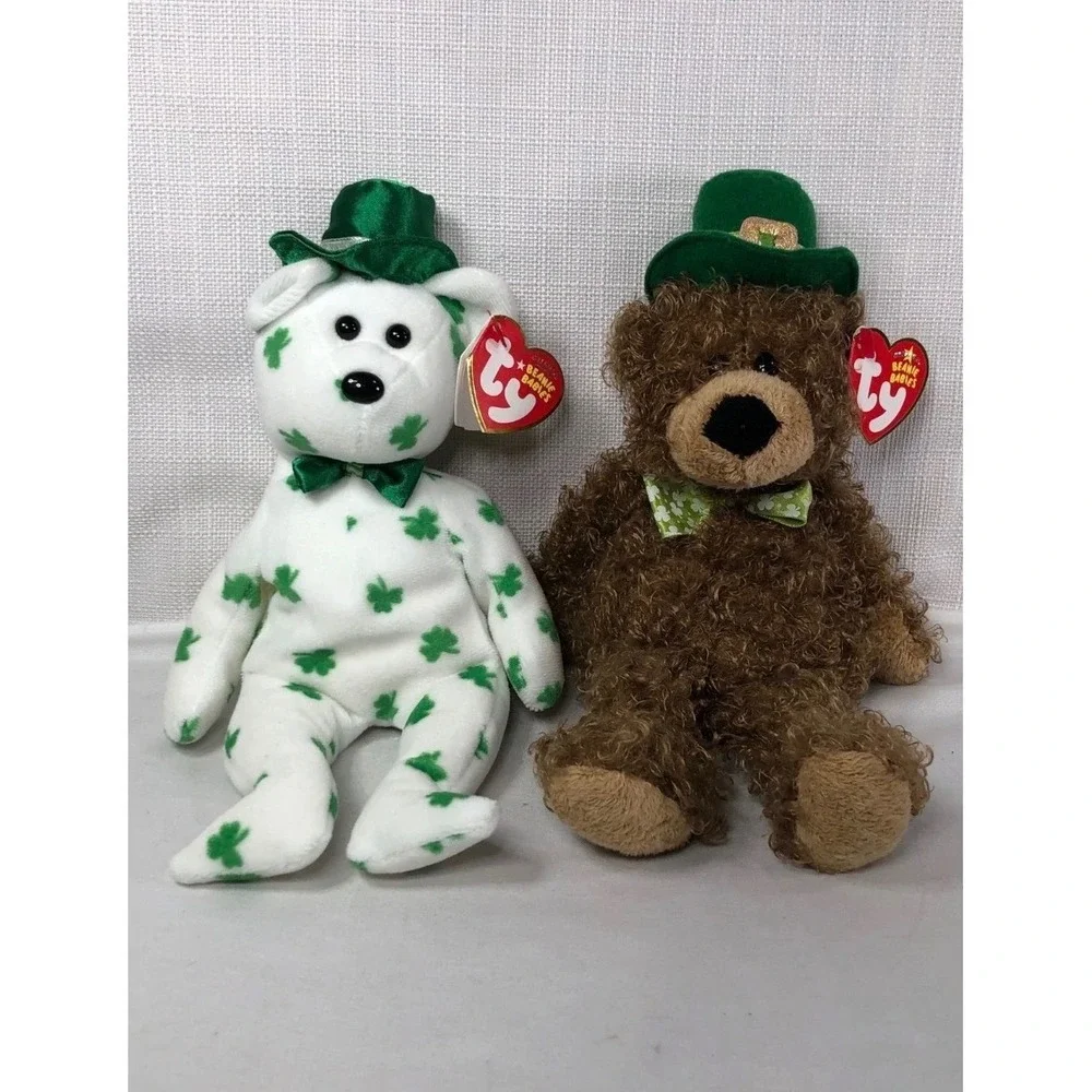Ty Beanie Babies St Patricks Day Bears Lucky ODay and OFortune Set of 2 Plush